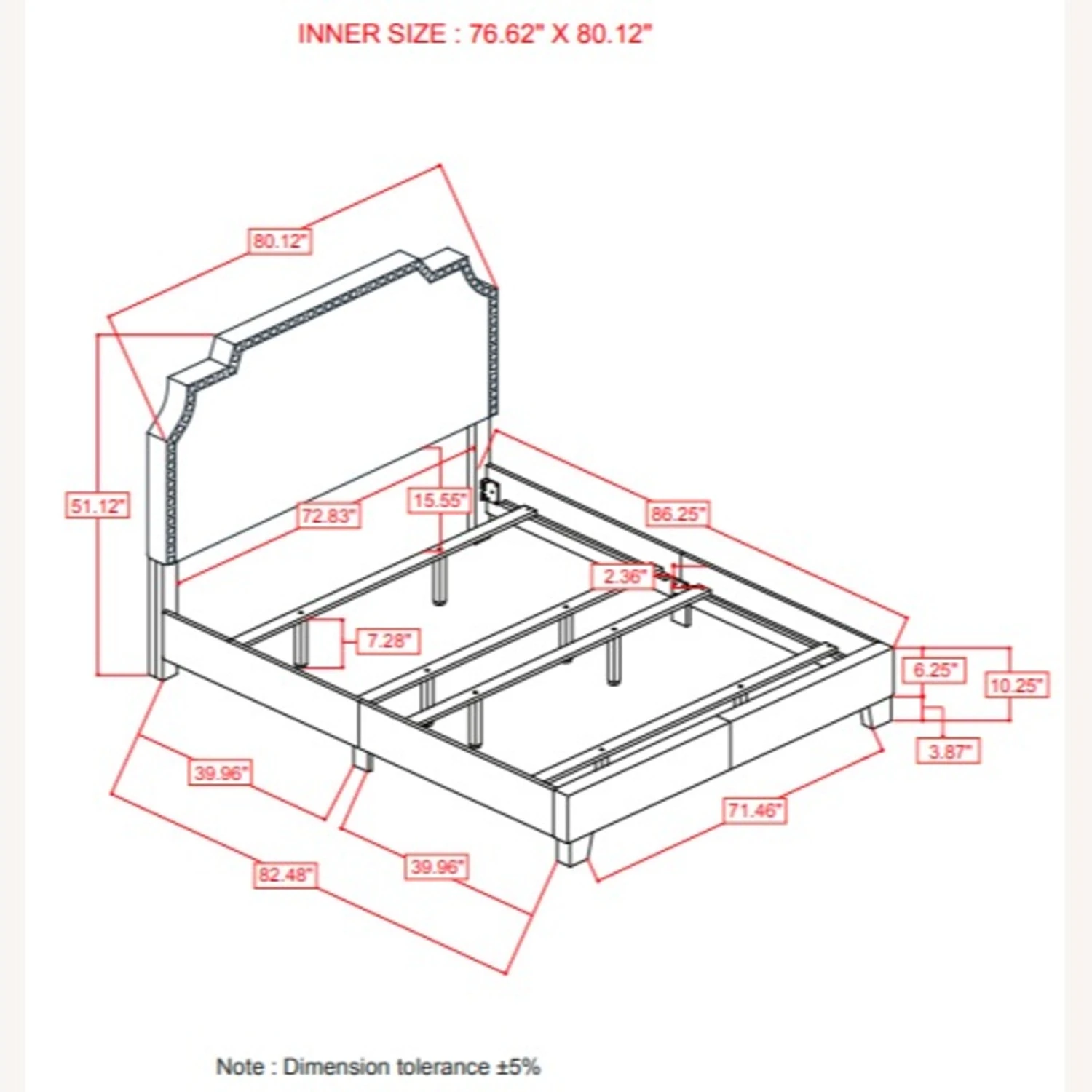 Other King Bed In Grey Fabric W/ Chrome Nailhead Finish - Image 7
