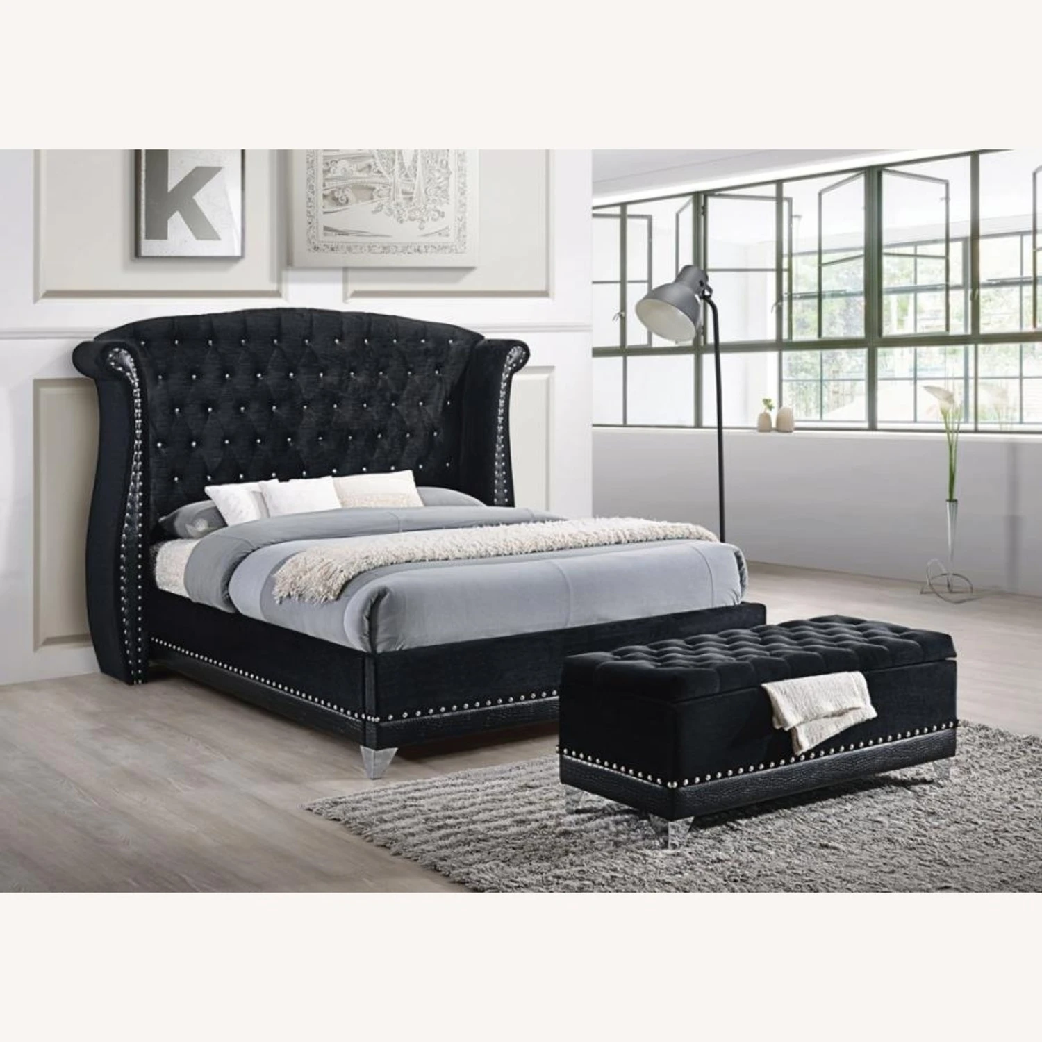 Other King Bed In Metallic Black Velvet Upholstery - Image 2