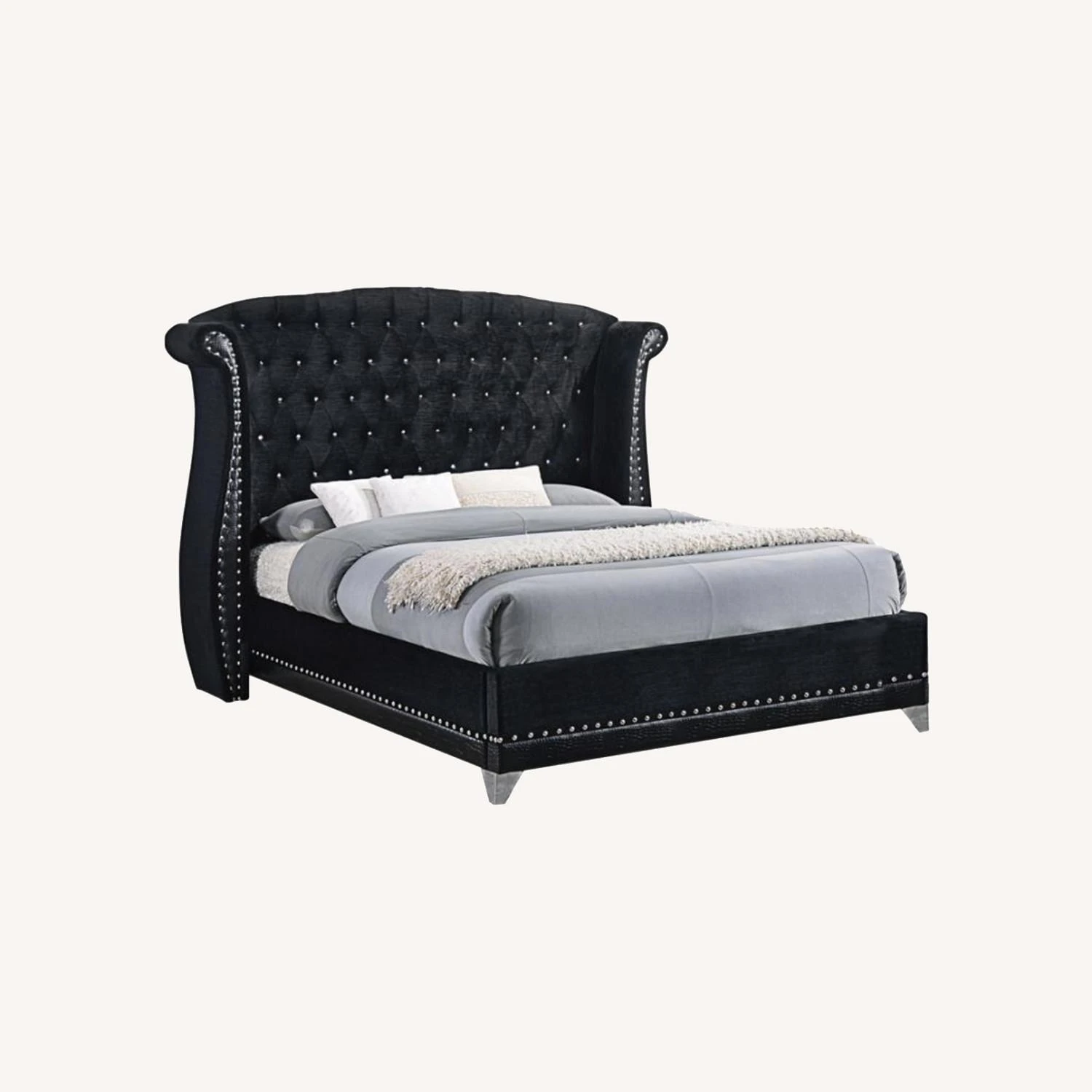 Other King Bed In Metallic Black Velvet Upholstery - Image 5