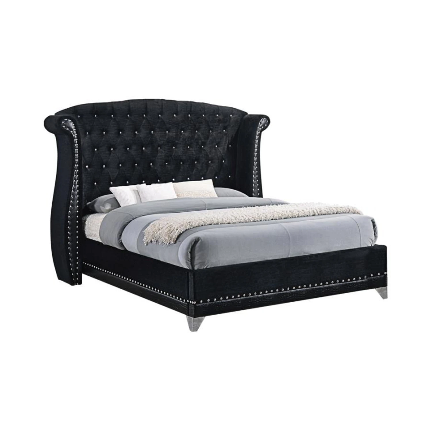 Other King Bed In Metallic Black Velvet Upholstery - Image 6