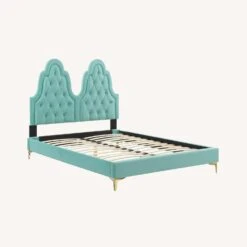 Other King Platform Bed In Mint Velvet W/Diamond Tufting