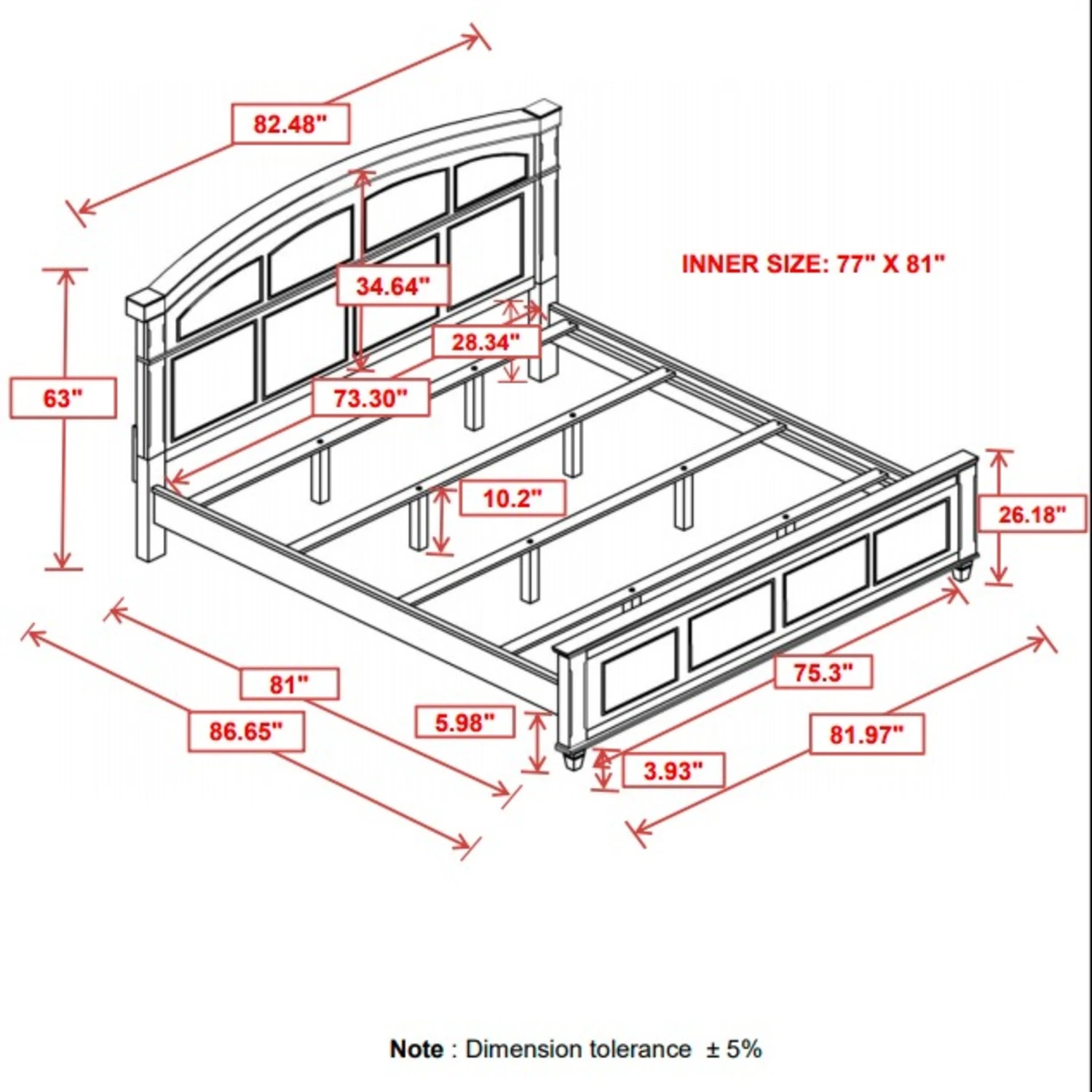 Other King Bed In Antique White W/ Arched Top Panel - Image 3