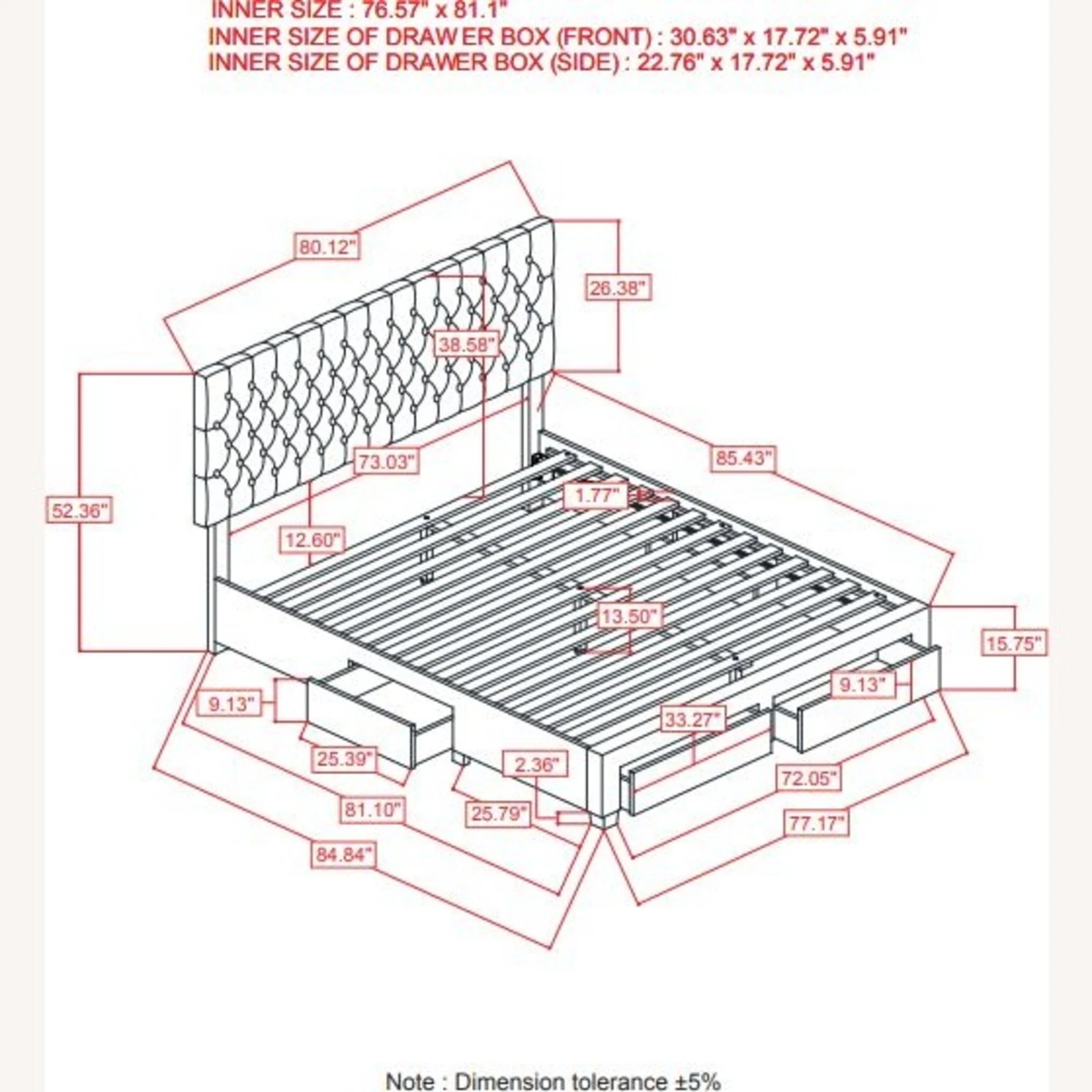 Other King Modern Upholstered Bed W/ 4 Storage Drawers - Image 2