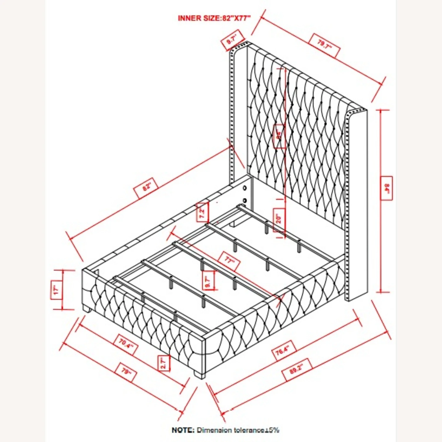 Other King Bed In Grey Velvet W/ Button Tufting