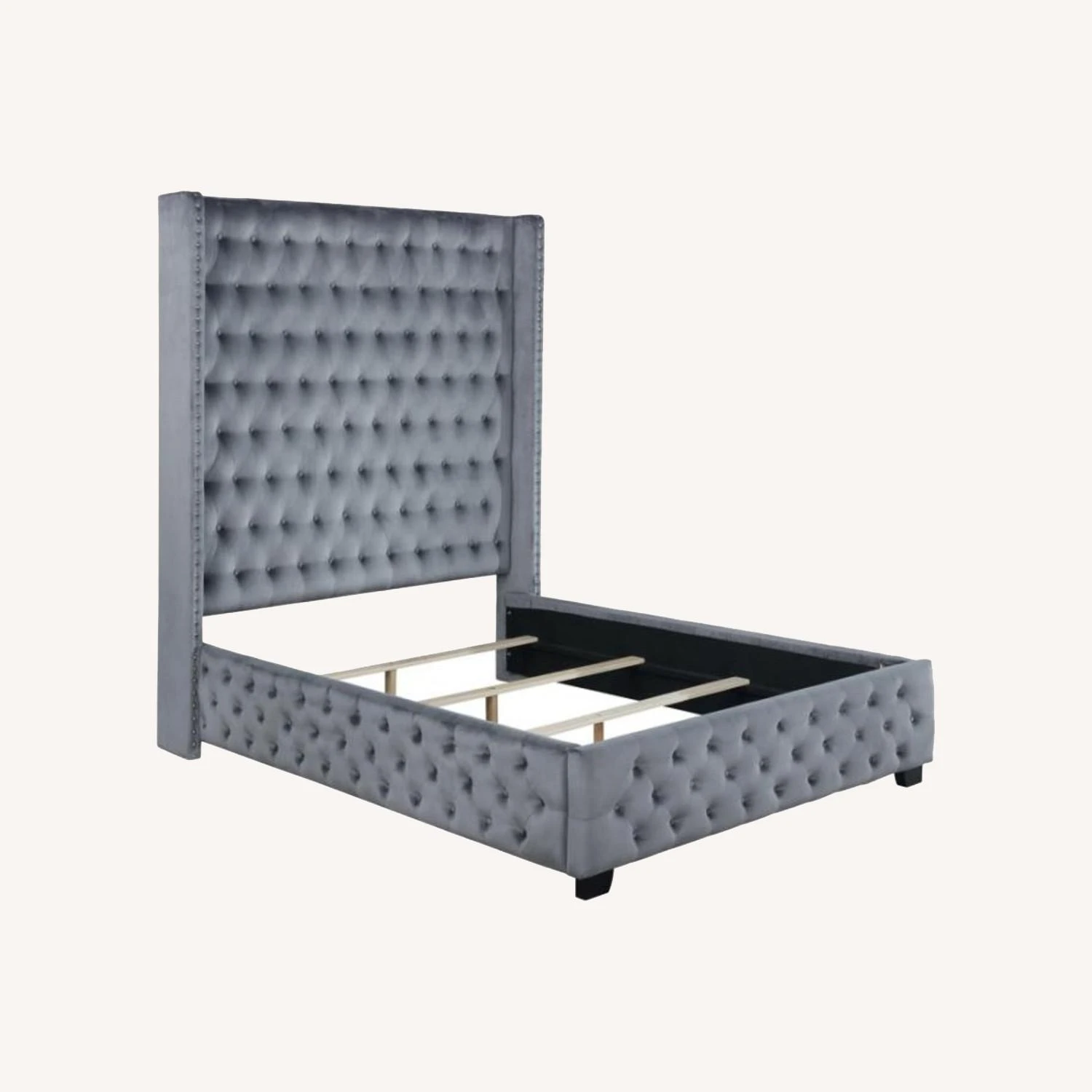 Other King Bed In Grey Velvet W/ Button Tufting - Image 4