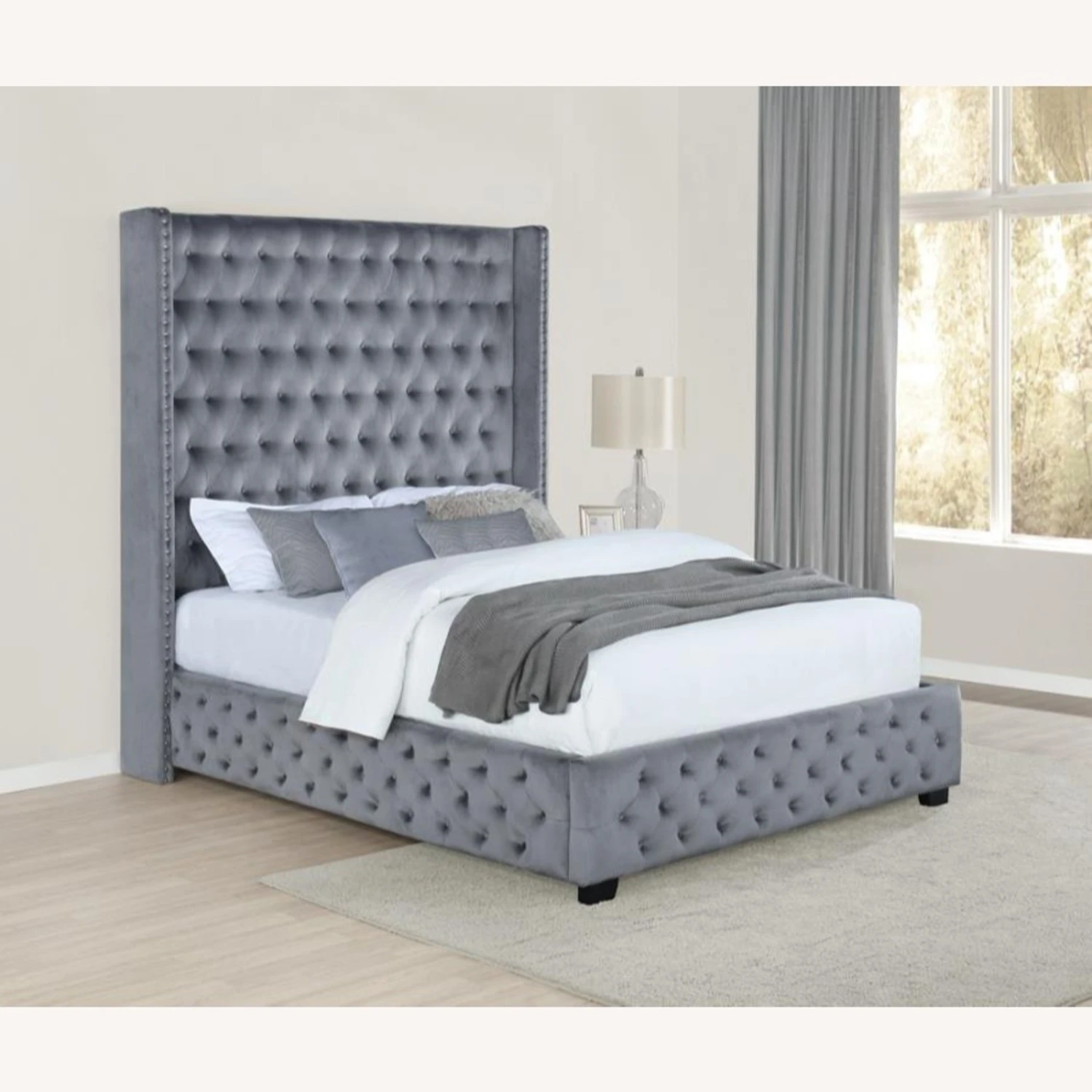 Other King Bed In Grey Velvet W/ Button Tufting - Image 5