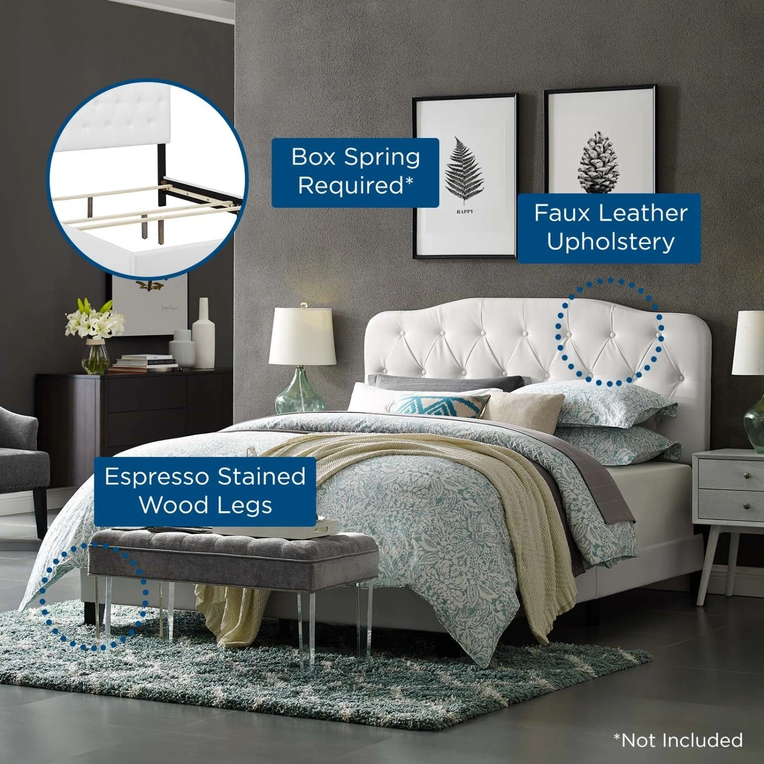 Other Twin Bed In White Button-Tufted Faux Leather Finish - Image 4