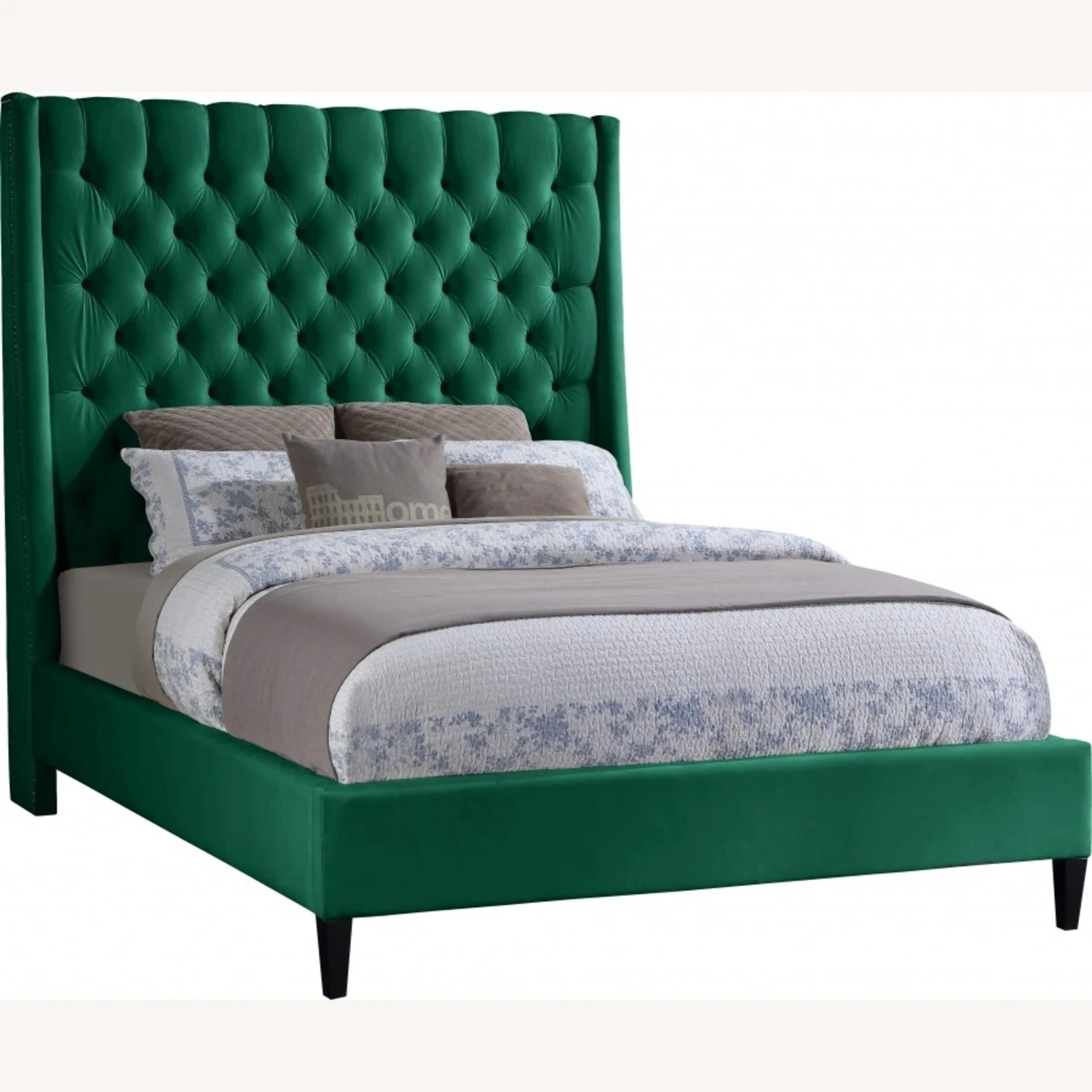 Other King Bed In Green Velvet W/Tufted Wing Back Design - Image 5