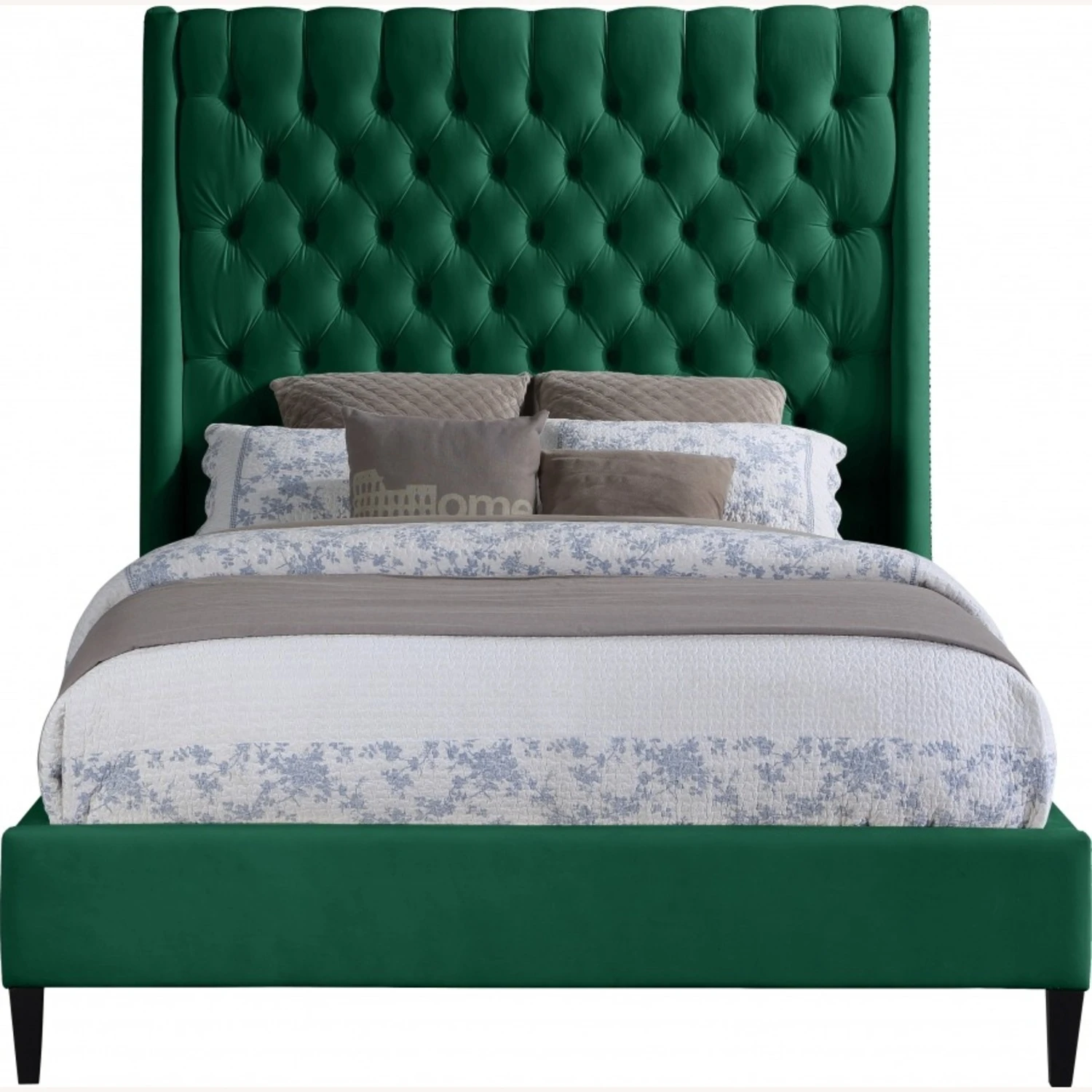 Other King Bed In Green Velvet W/Tufted Wing Back Design - Image 6