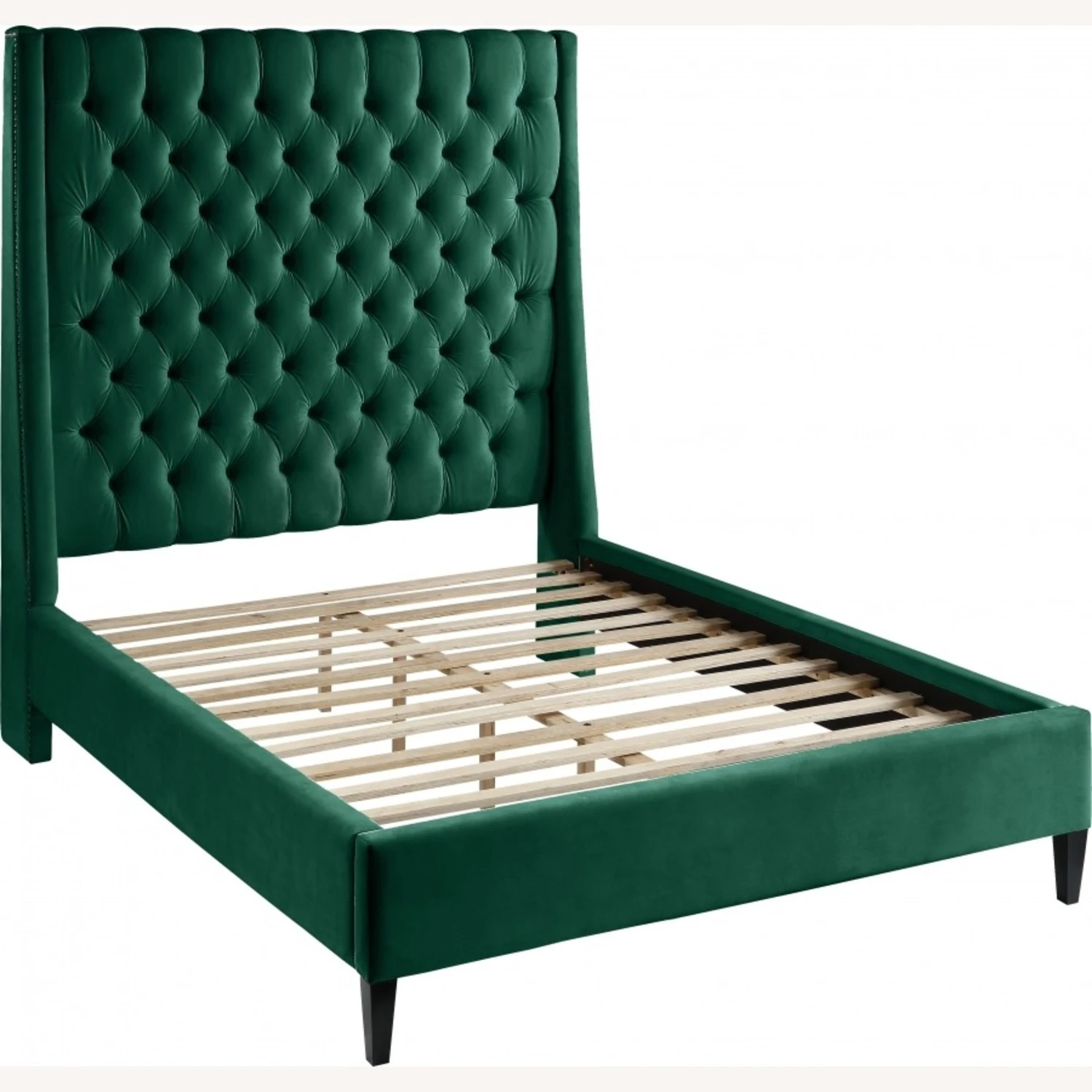 Other King Bed In Green Velvet W/Tufted Wing Back Design - Image 7