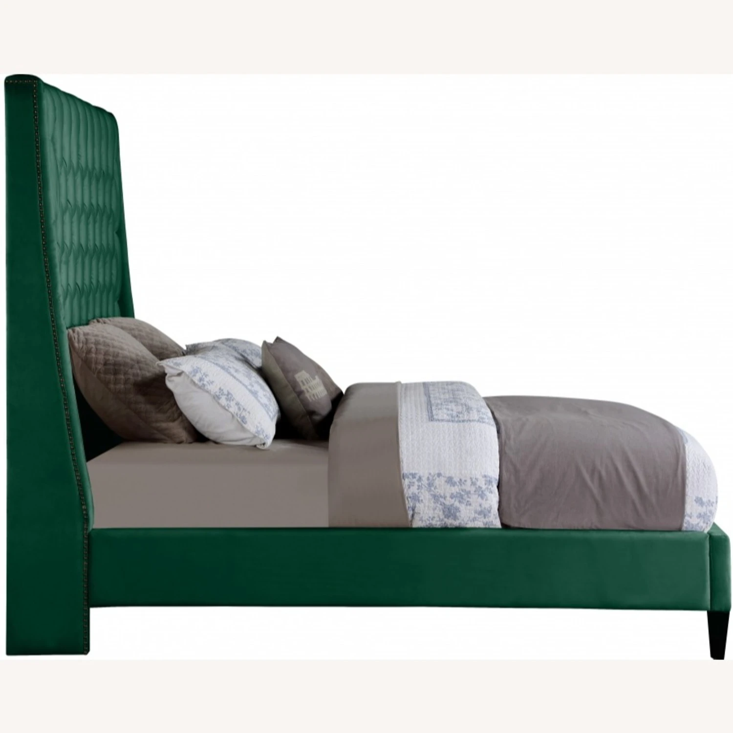 Other King Bed In Green Velvet W/Tufted Wing Back Design - Image 9