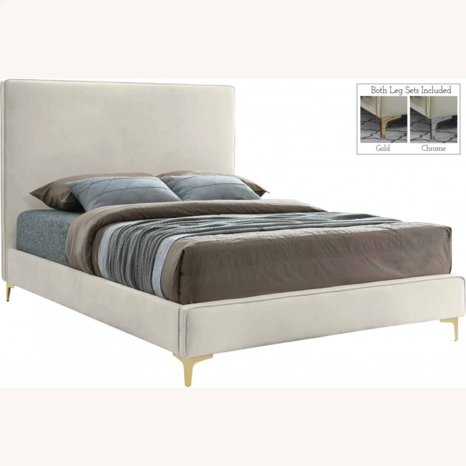 Other King Bed In Cream Velvet W/ Piping Design - Image 8