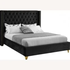 Other King Bed In Black Velvet Fabric W/ Gold Legs