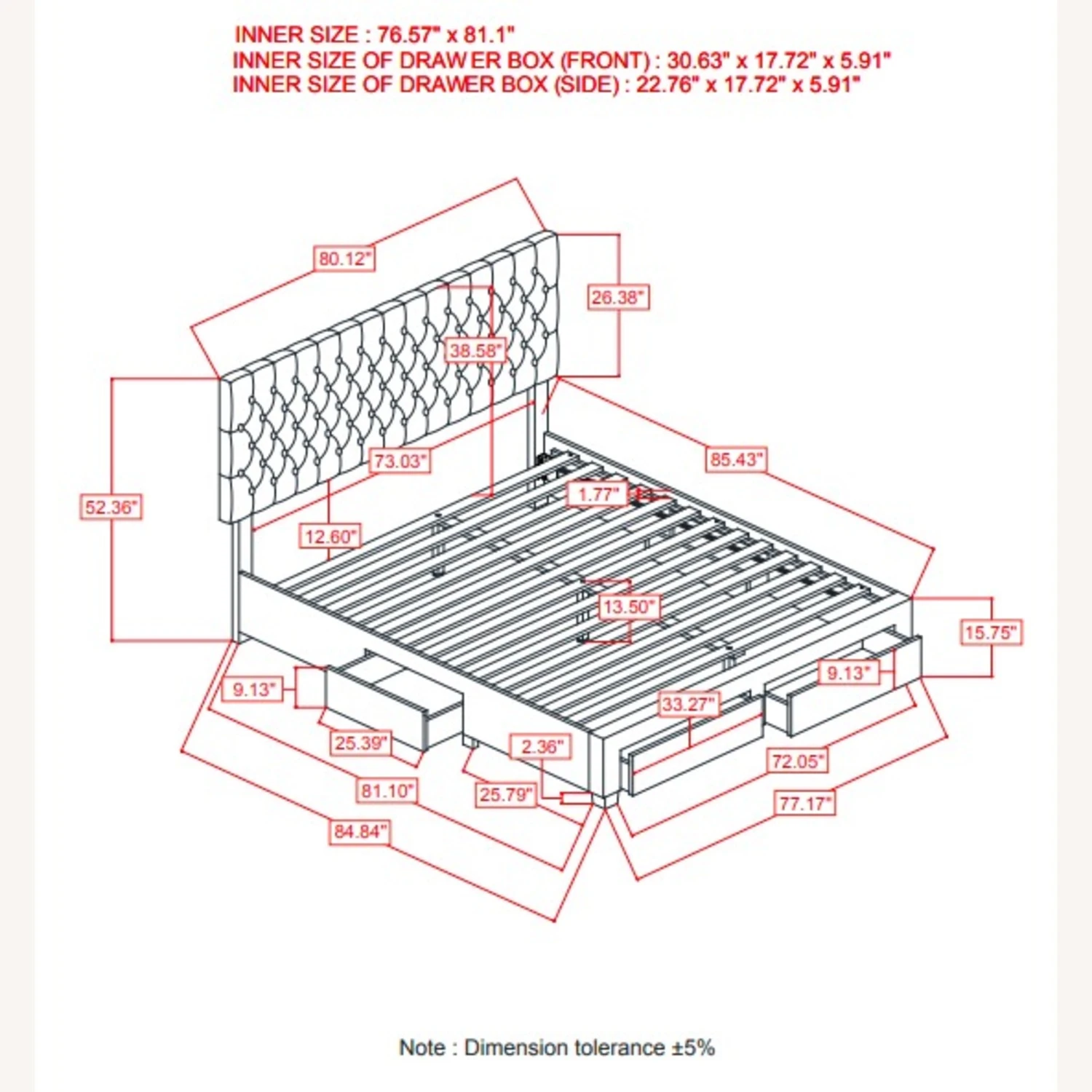 Other King Storage Bed In Light Grey Fabric Upholstery - Image 3