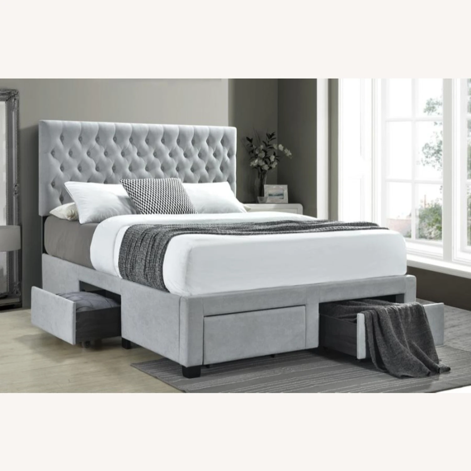 Other King Storage Bed In Light Grey Fabric Upholstery - Image 4