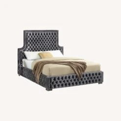 Other King Bed In Grey Velvet W/ Tufted Design
