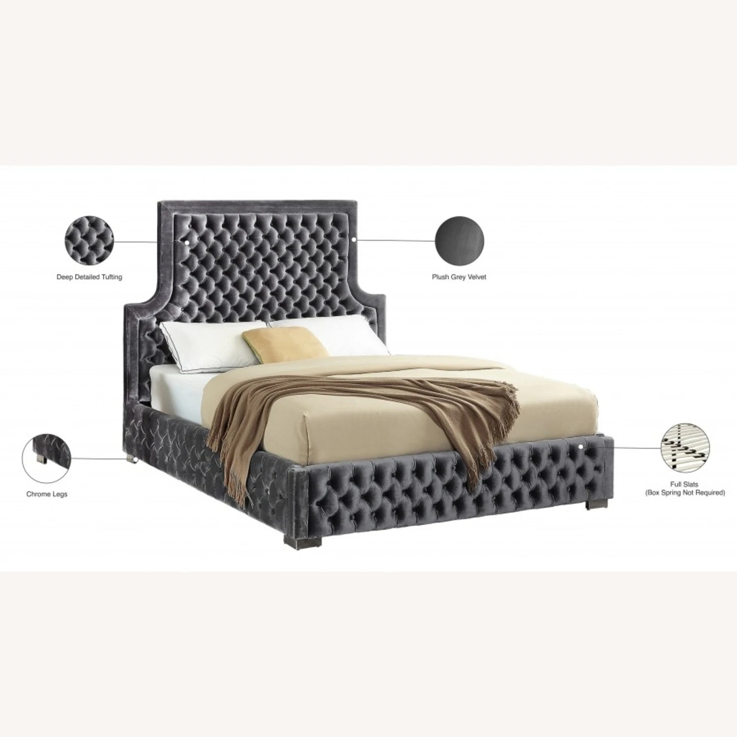 Other King Bed In Grey Velvet W/ Tufted Design - Image 2