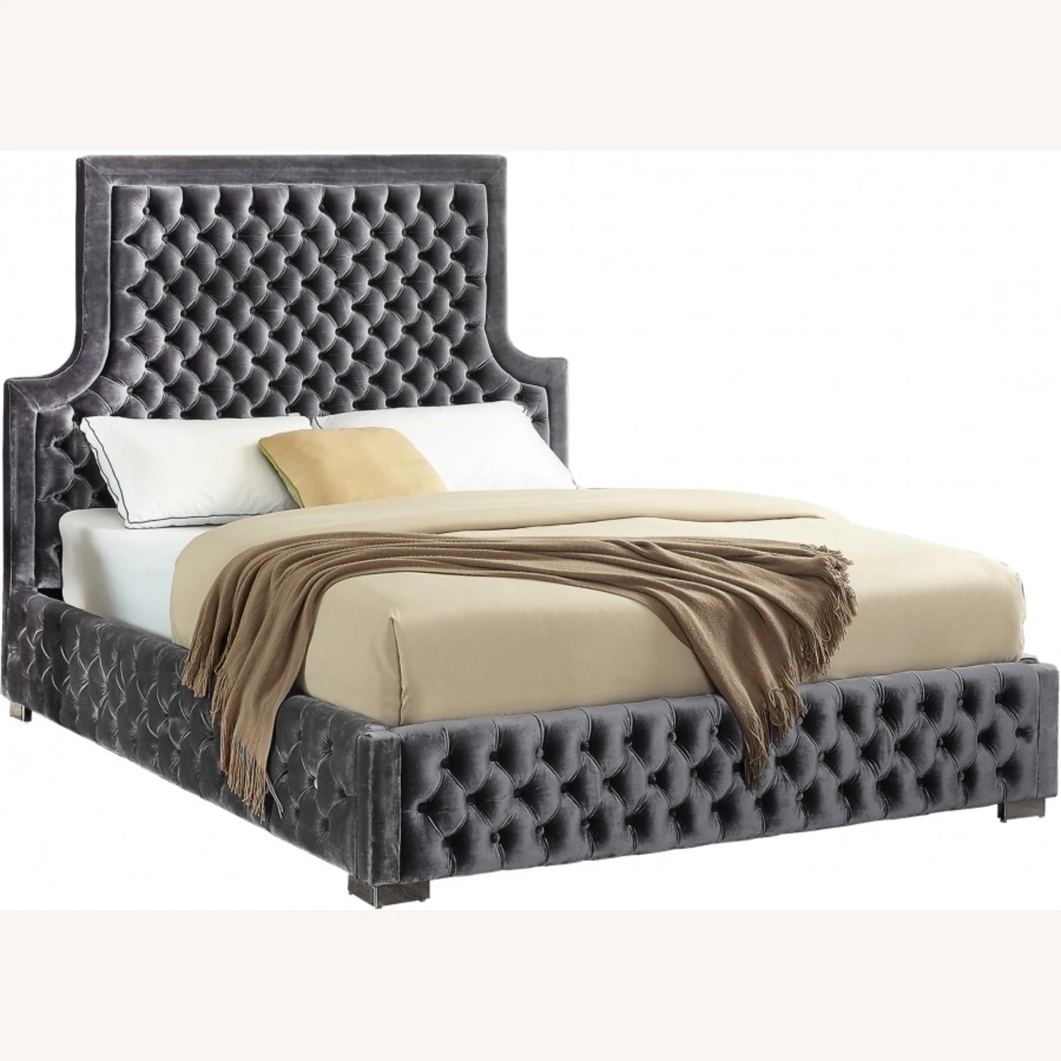 Other King Bed In Grey Velvet W/ Tufted Design - Image 4