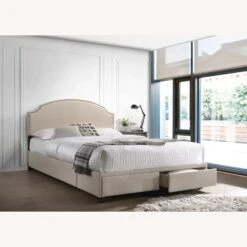 Other King Bed In Beige Fabric W/ 2 Storage Drawers