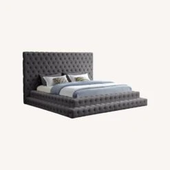 Other King Bed In Grey Velvet W/ Layered Design