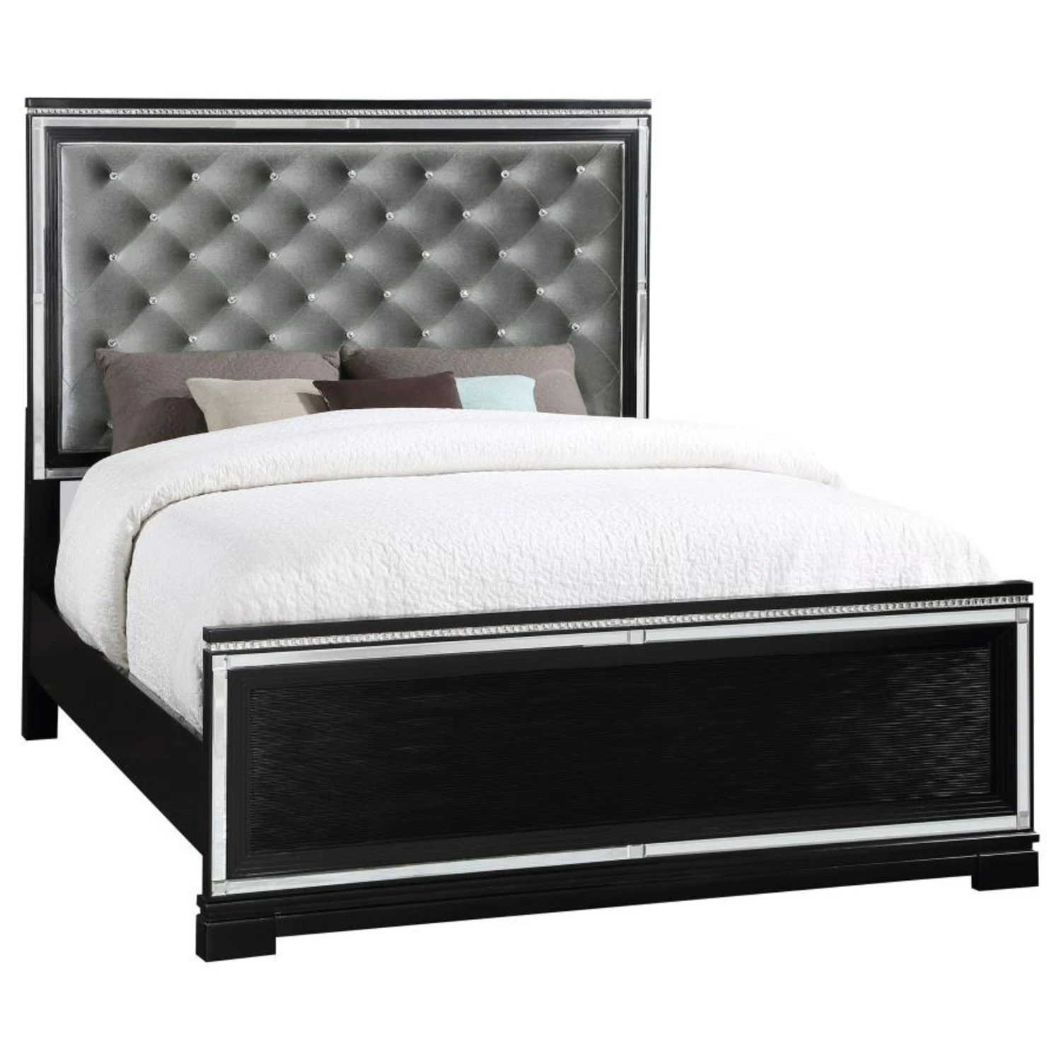 Other King Bed In Black Wood With Silver Velvet Finish - Image 7