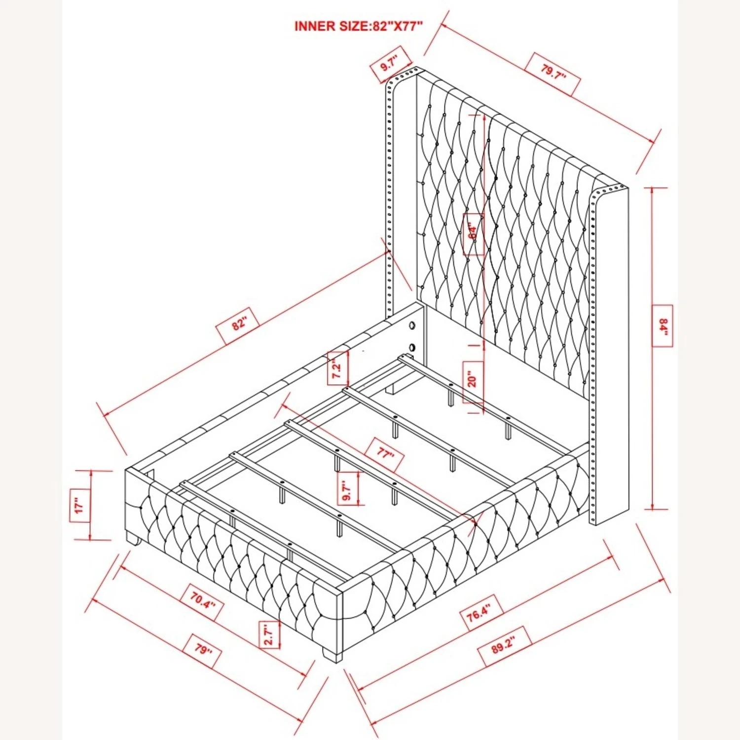Other King Bed In Grey Velvet W/ Tall Tufted Headboard