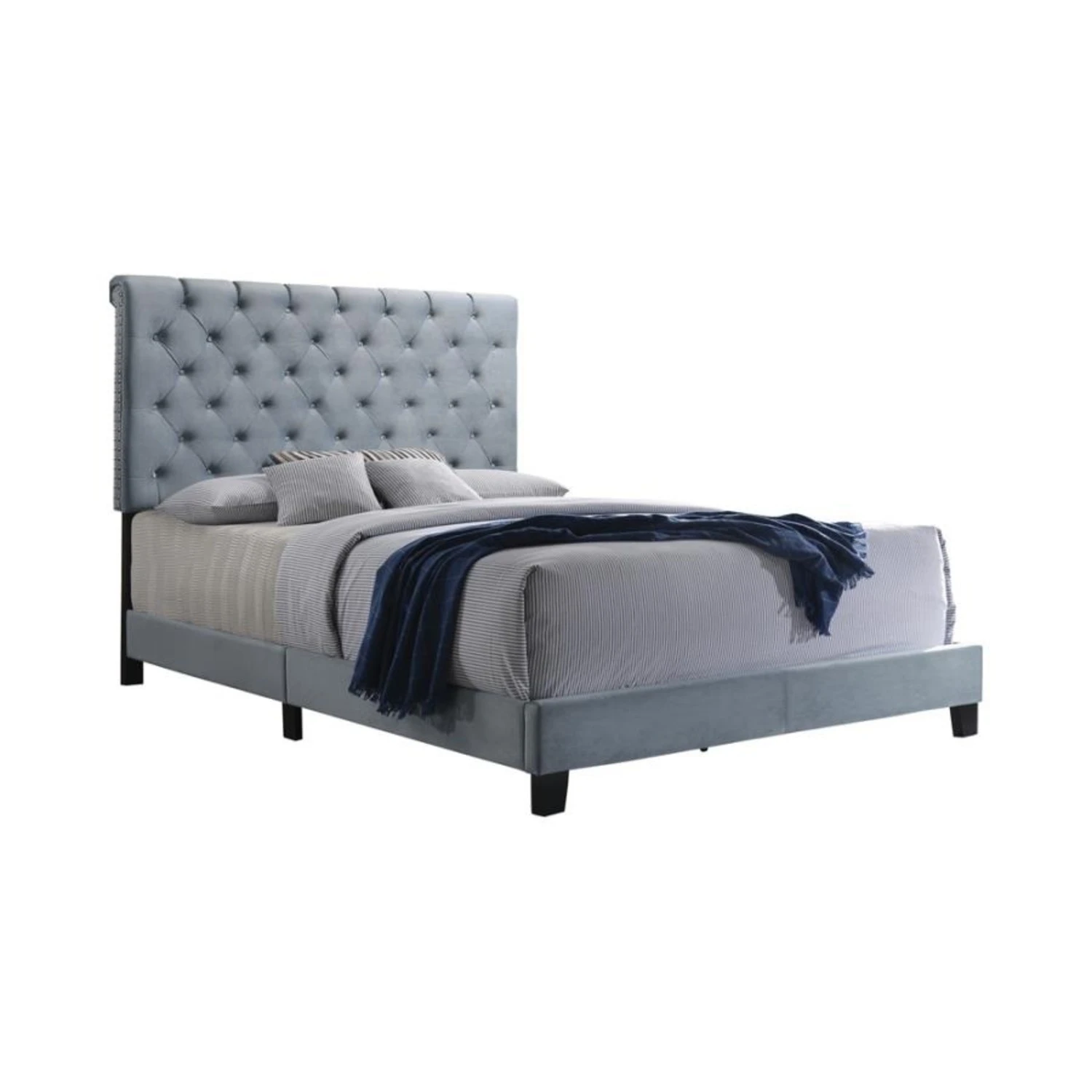 Other Transitional King Bed In Slate Blue Velvet Finish