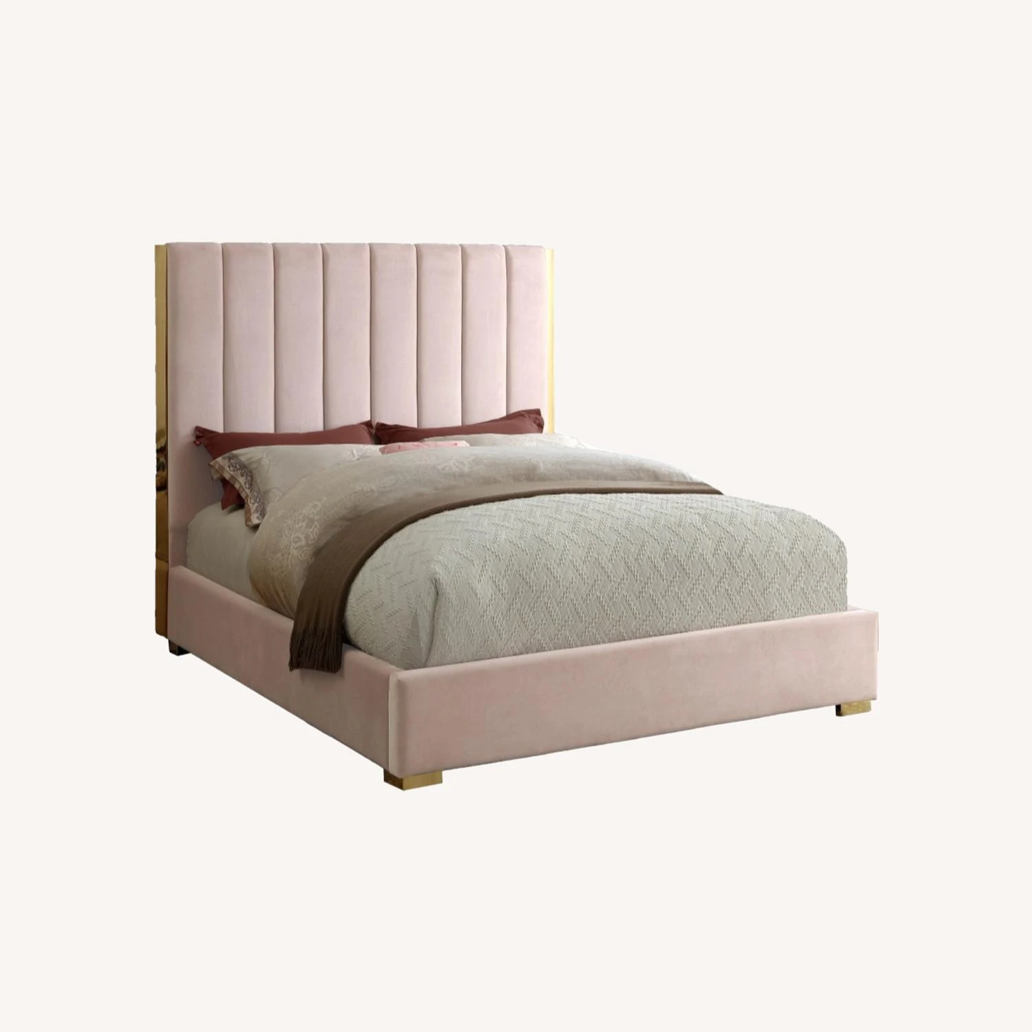 Other King Bed In Pink Velvet W/ Gold Metal Frame - Image 2