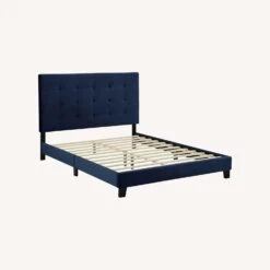 Other King Platform Bed In Midnight Blue Velvet Finish