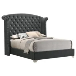 Other King Bed In Grey Fabric W/ Acrylic Tufted Buttons