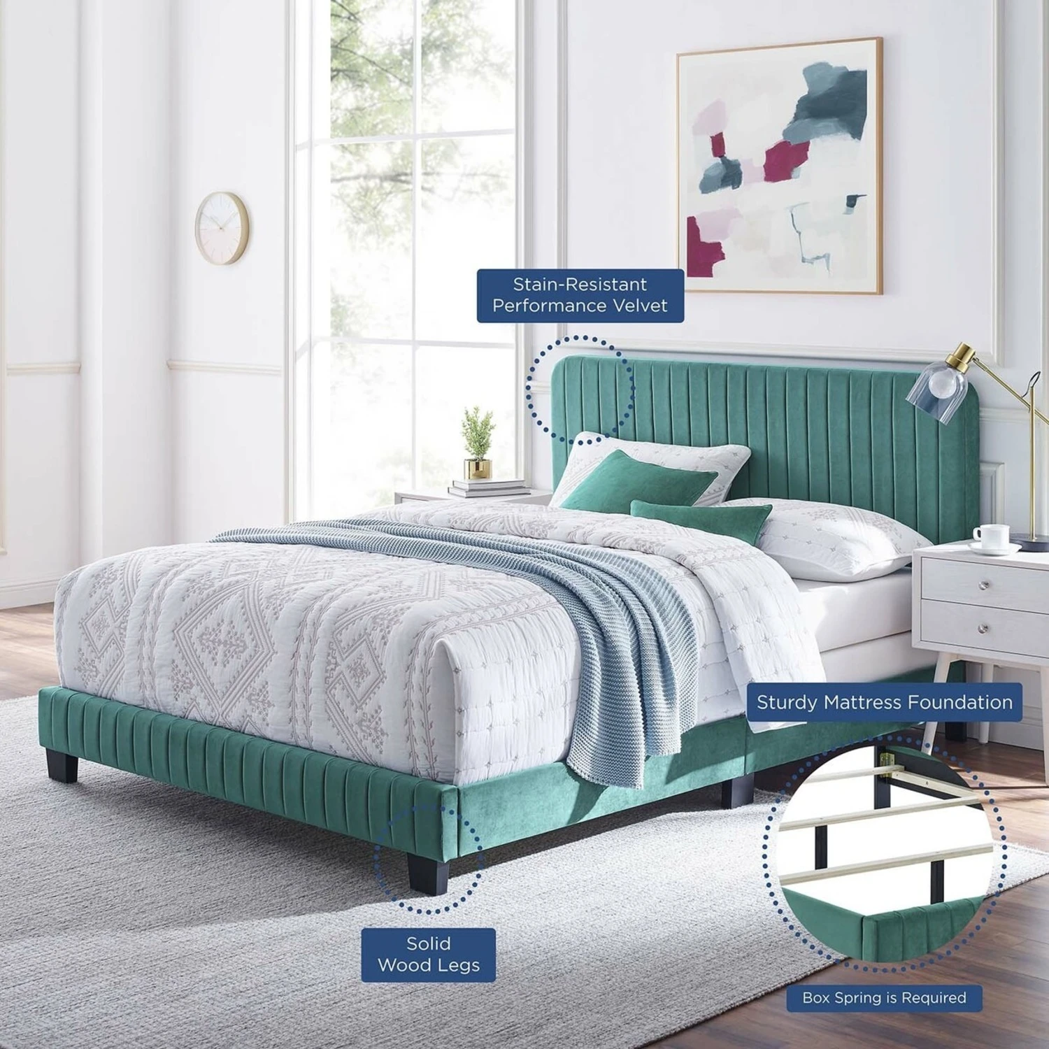Other King Bed Upholstered In Teal Performance Velvet - Image 6