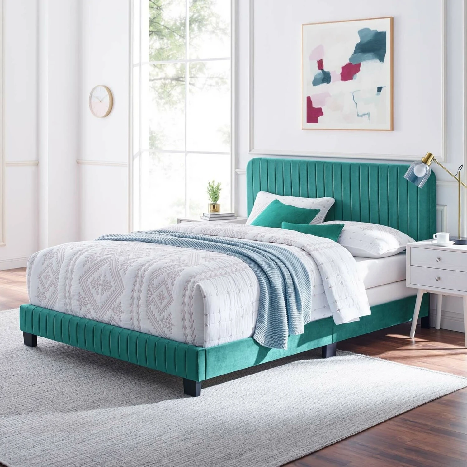 Other King Bed Upholstered In Teal Performance Velvet - Image 7