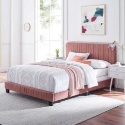 Other King Bed In Dusty Rose Tufted Velvet Fabric Finish