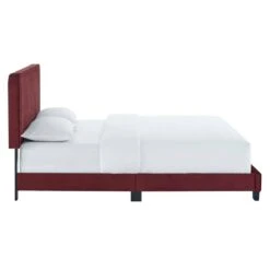 Other Full Bed In Maroon Velvet W/ Channel Tufted Detail