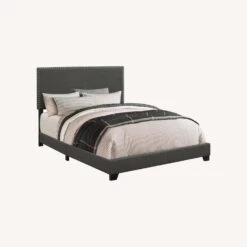 Other Full Bed In Charcoal Fabric W/ Nailhead Trim