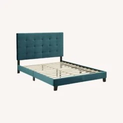 Other Full Bed In Sea Blue Velvet W/Tufted Button Finish