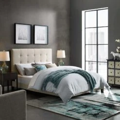 Other Modern Platform Full Bed In Beige Fabric Finish