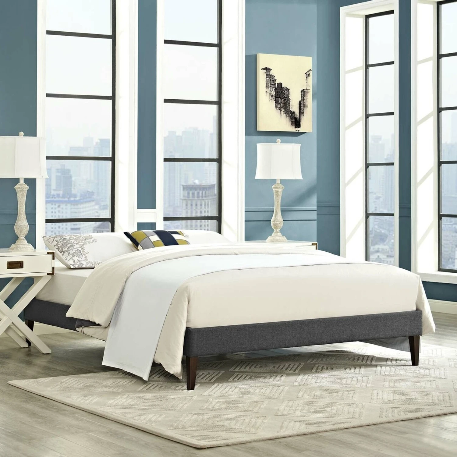 Other Full Bed In Gray Fabric W/ Squared Tapered Legs - Image 4