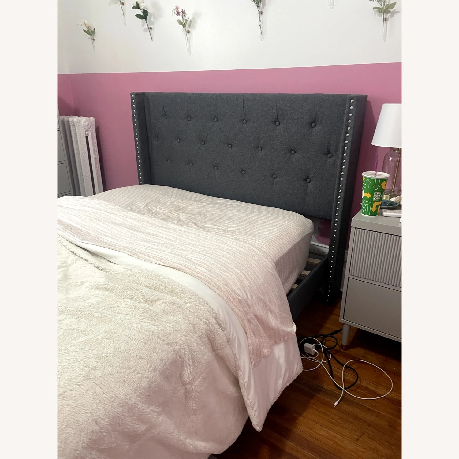 Wayfair Tufted Upholstered Gray Full Bed - Image 3