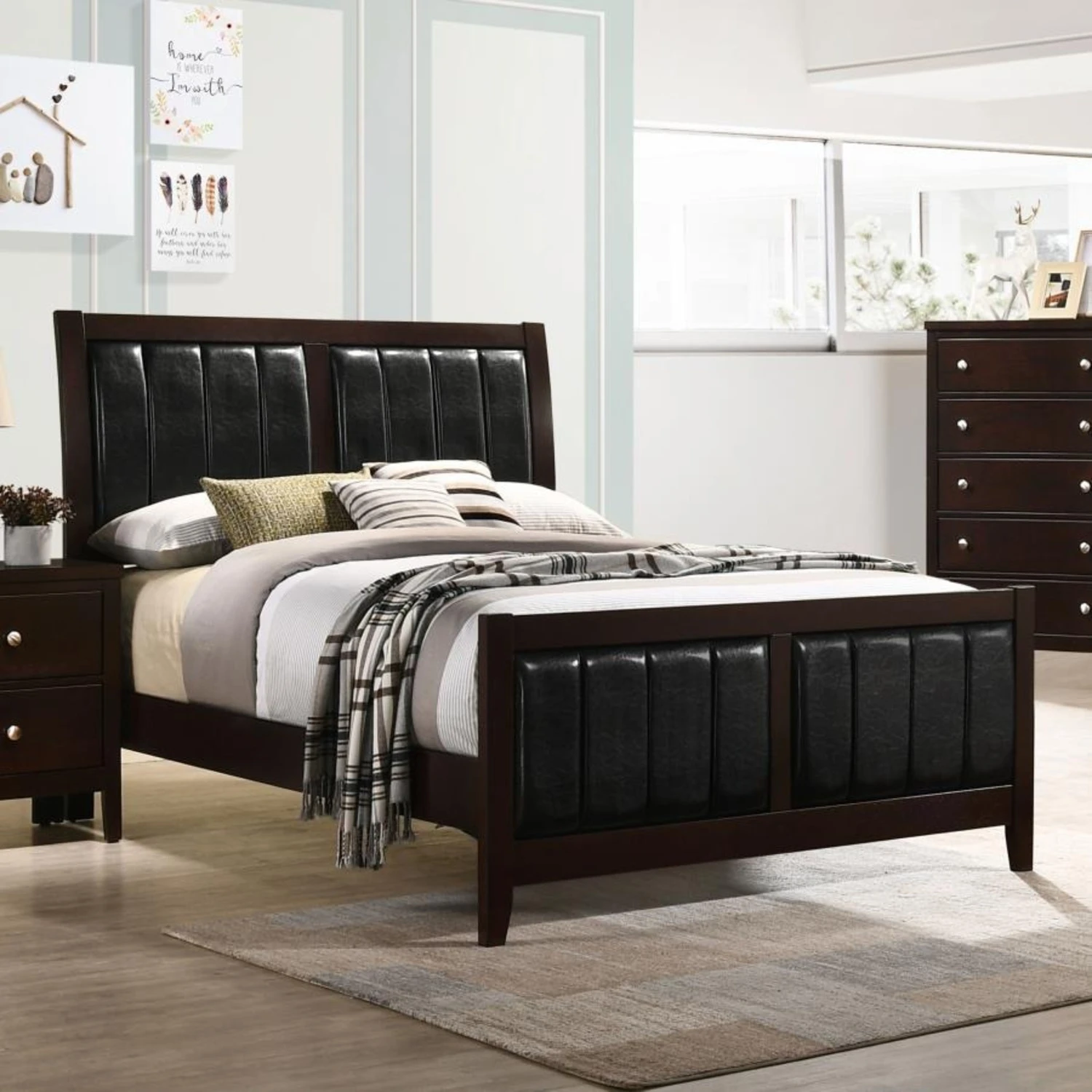 Other Full Bed In Cappuccino Finish W Black Fabric - Image 5