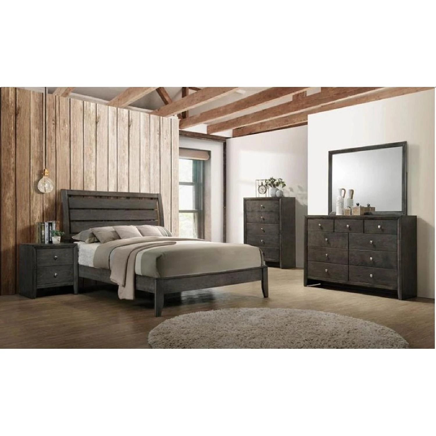 Other Modern Full Bed W/ Clean Lines In Dark Grey Finish - Image 5