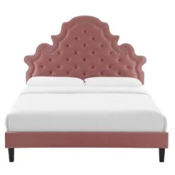 Other Full Bed In Classic Tufted DustyRose Velvet Fabric