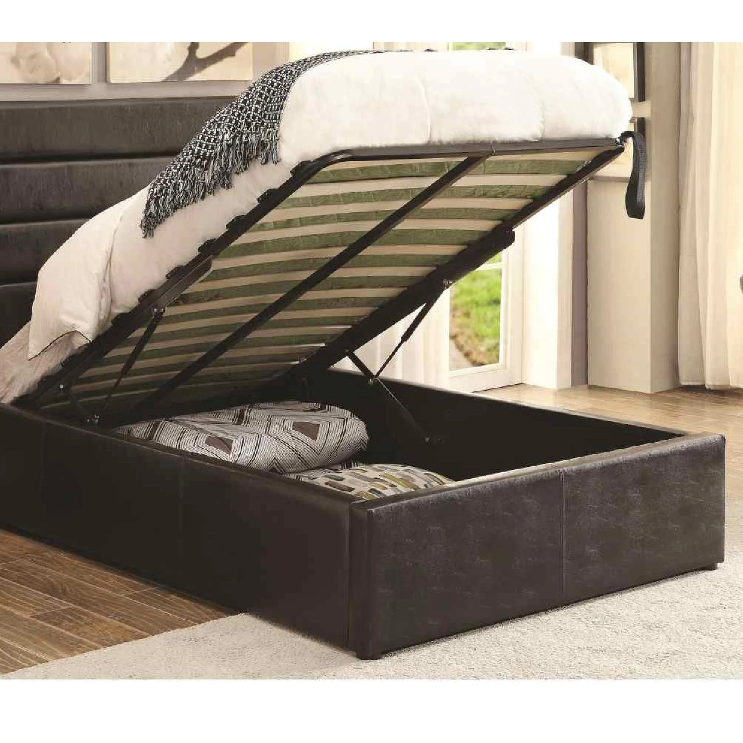 Other Modern Full Size Lift-Up Storage Platform Bed Upholstered - Image 2