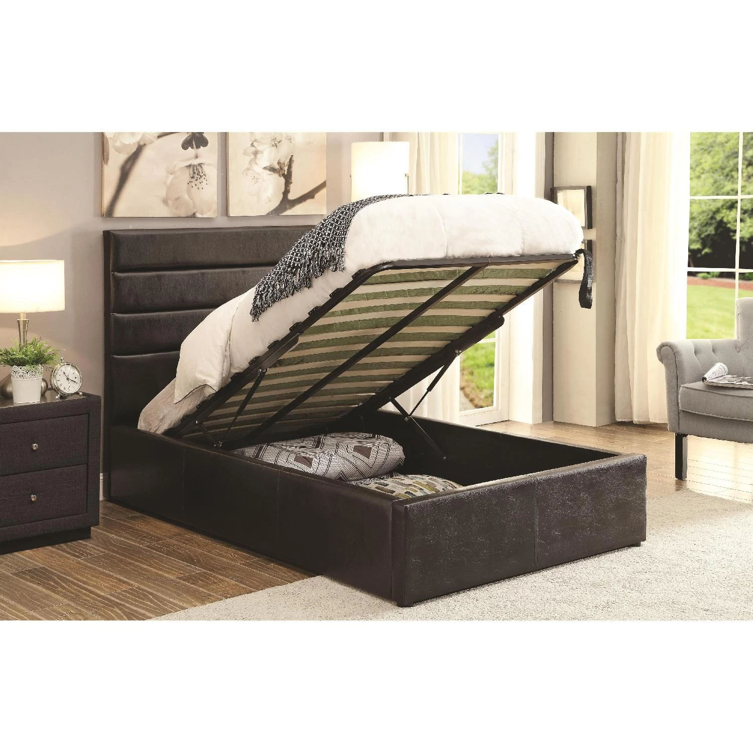 Other Modern Full Size Lift-Up Storage Platform Bed Upholstered - Image 5