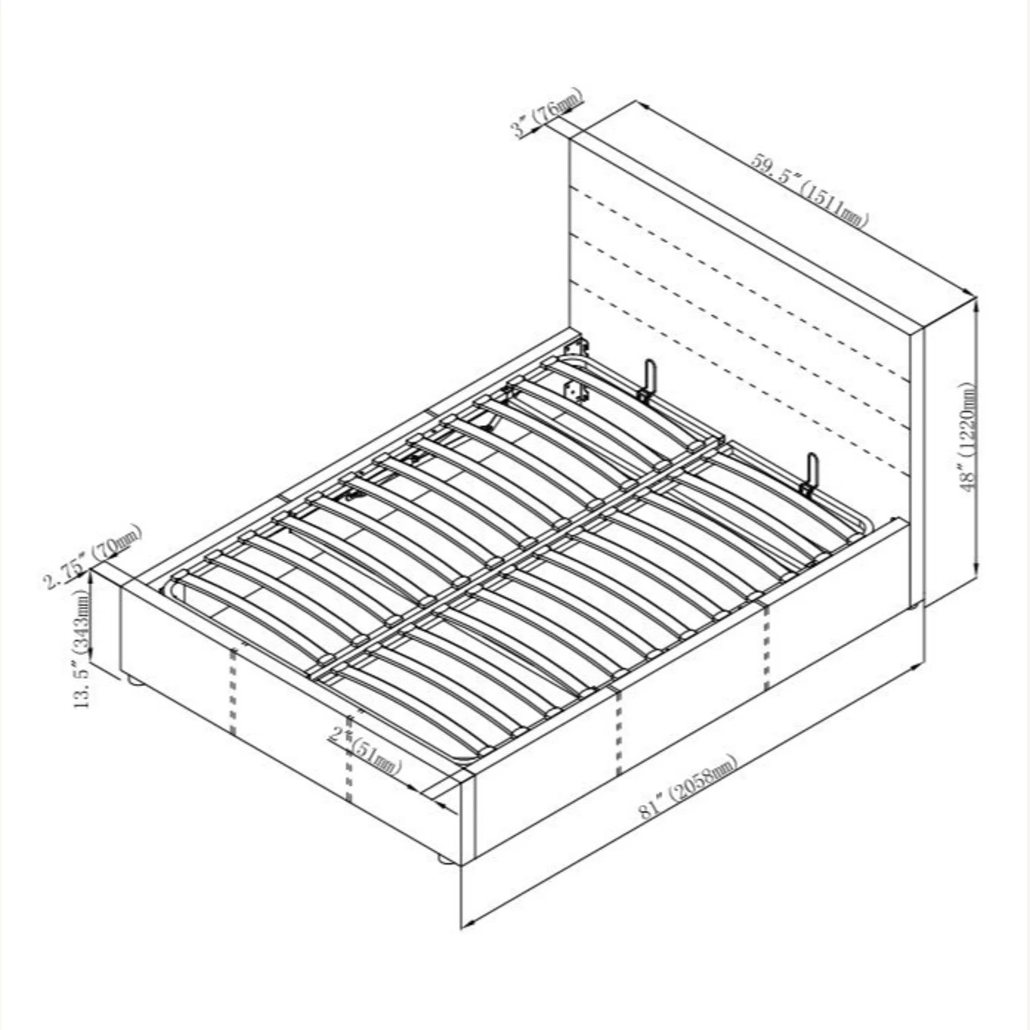 Other Modern Full Size Lift-Up Storage Platform Bed Upholstered - Image 6