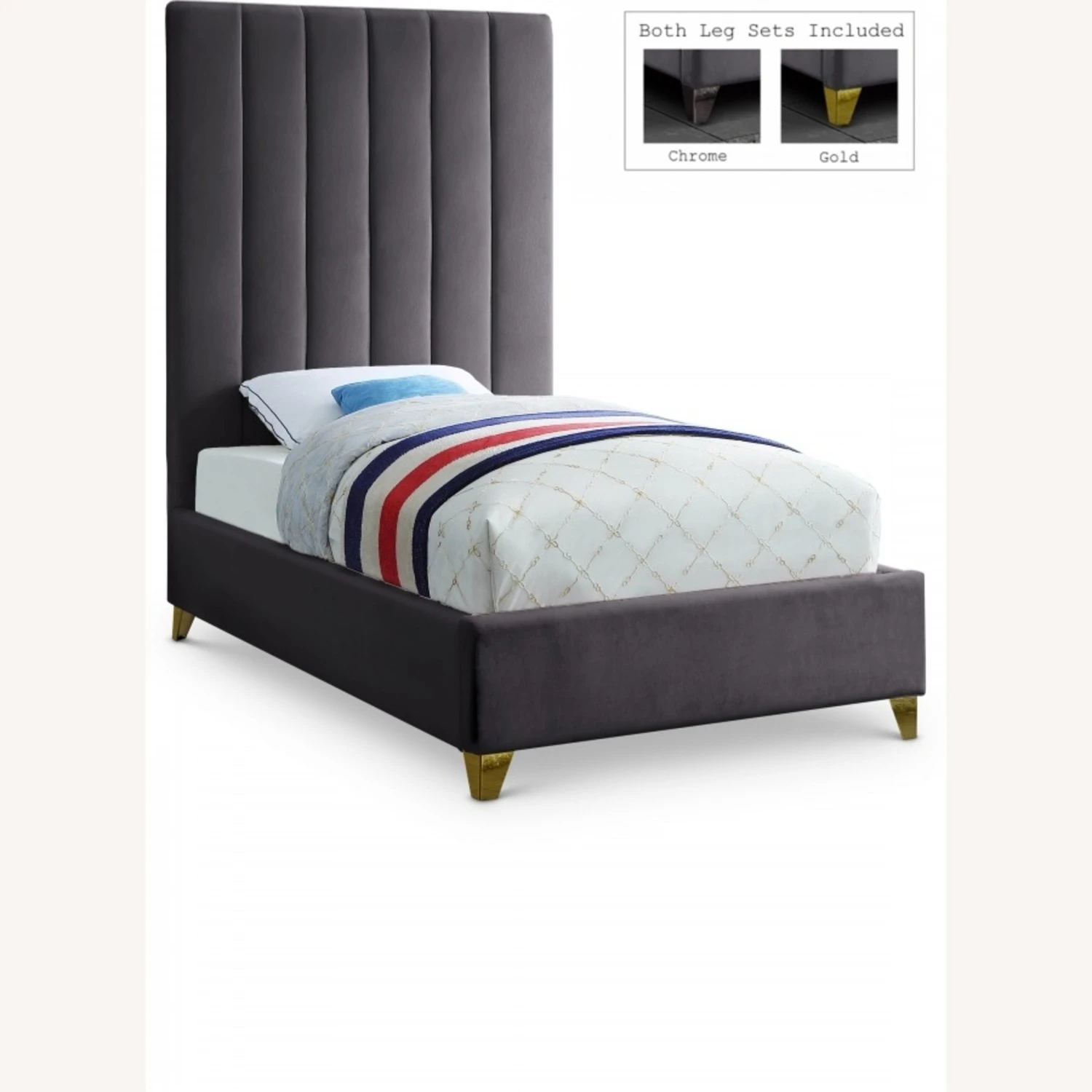 Other Twin Bed In Grey W Detailed Channel Tufting - Image 5