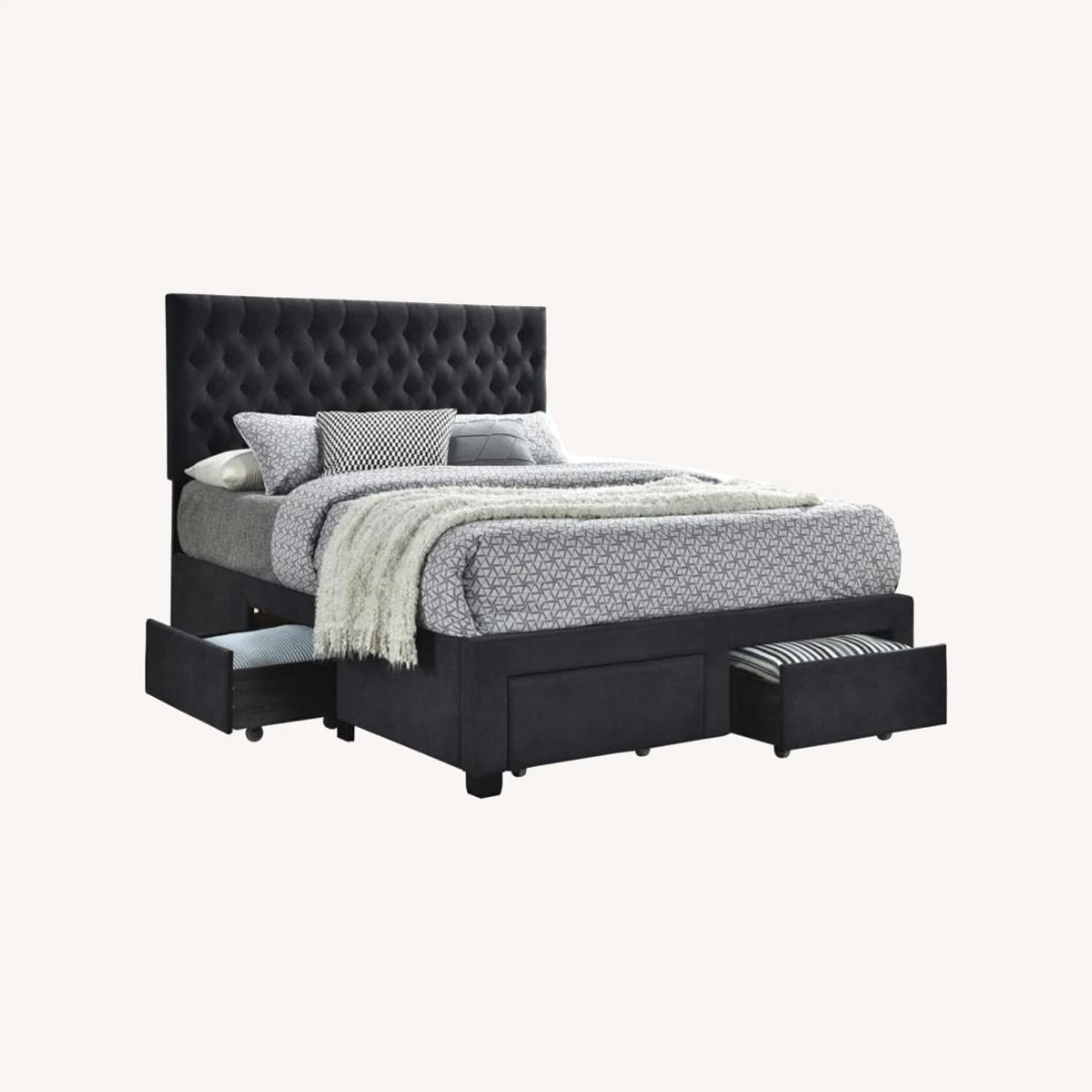 Other Full Storage Bed In Grey Fabric W 4 Drawers - Image 2