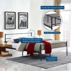 Other Full Bed Frame In Vintage Style Brown Steel Finish