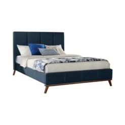 Other Full Bed In Blue Woven Fabric W/ Rubberwood Legs