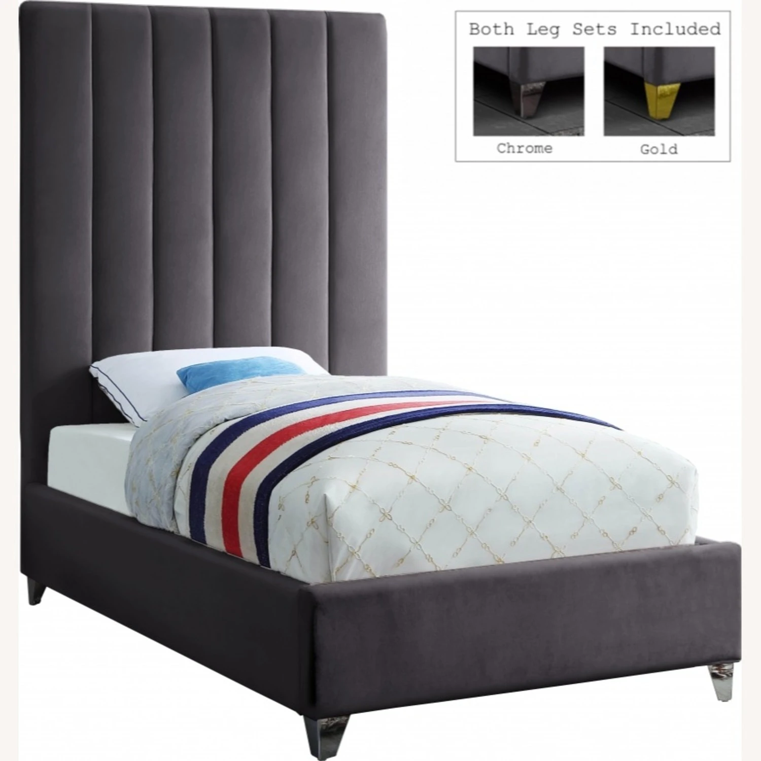 Other Twin Bed In Grey W Detailed Channel Tufting - Image 6